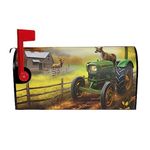 Dujiea Farm Tractor Nature Deer Mailbox Cover Mailbox Wraps, Waterproof Mailbox Covers Magnetic Post Box Cover Standard Size 21"(L) x 18"(W) Garden Yard Outside Farmhouse Home Decor