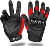 Buchii Leather Motorcycle Gloves Men & Women Multi Purpose Hard Knuckle Cover Full Finger Goatskin Motorbike Gloves for BMX ATV MTB Riding Road Racing Motocross (Medium, Red)