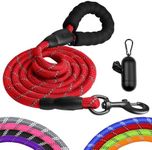 Perperqer Heavy Duty Dog Leash for Large Medium Small Breed Dogs, Reflective Rope Dog leashes with Comfortable Handle,4/5/6 FT Pet Puppy Leash for Night Walking with Poop Bag Holder,Red,1/2 inch