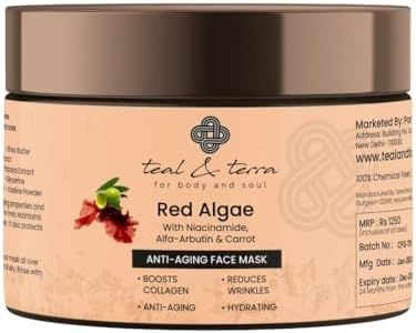 Teal & Terra Red Algae Anti-Aging Face Mask (100ml) | Natural Skincare | Facial Mask | Wrinkle Reduction | Hydrating | Firming, Niacinamide Alfa-Arbutin & Carrot Extracts Sulphate & Paraben-Free