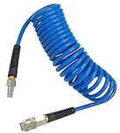 YOTOO Air Compressor Hose Polyurethane Recoil 5m Long 6mm ID x 9.5mm OD air Hose with Bend Restrictor, 1/4" Europe Quick Coupler and Plug, Blue