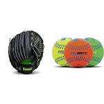 Franklin Sports Baseball and Softball Glove - Fieldmaster Midnight Adult + Youth Baseball Gloves + Pro Brite Neon Rubber Teeballs (3 Pack)