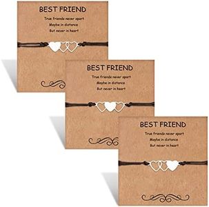 HOHOTANG Best Friend Bracelets for 3, Friendship Bff Matching Heart Bracelet for Women, Trio Bracelets Adjustable Birthday Jewelry Gifts for Best Friends, 10.2 inch, Stainless Steel, no gemstone