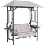 Outsunny Outdoor Garden 2 Seater Canopy Swing Chair Seat Porch Loveseat Vintage Hammock Cushioned Seat w/Steel Frame and Side Drink Panel, Beige
