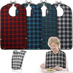 Bekith 4 Pack Adult Bibs for Eating, Waterproof Clothing Protector with Crumb Catcher, Reusable Adult Bibs for Elderly Women and Men, Machine Washable, 30" L x 18" W, Red, Green, Blue, Black, 30"L x