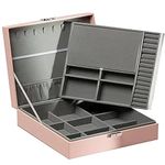 KRESHU Stylish 2 Layer PU-Leather Jewelry Box | Large Capacity Travel Safe Storage Organizer | Case with Removable Tray for Woman’s/Girl’s Necklaces, Earrings, Rings, Bracelets, Bangles (PINK)