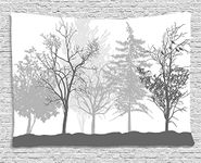 Ambesonne Nature Tapestry, Silhouette of Trees Forest Freshness Themed Woodland Branches Image, Wide Wall Hanging for Bedroom Living Room Dorm, 60" X 40", Grey White