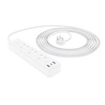 Amazon Basics 3 Outlet - 2 USB A(12W), 1 USB C(20W) Surge Protector Extension Lead, Rectangle, 1.5 m Braided Cord, White