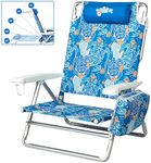 Old Bahama Bay Reclining Beach Chair Backpack 5-Position Lay Flat Lounge Chair for Adults Heavy Duty Portable Folding Lightweight with Cooler Bag Camping Chair for Sand Outdoor Blue