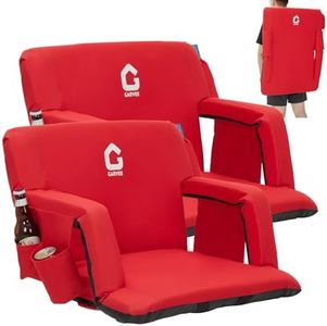 Stadium Seats with Back Support and Padded Cushion - Extra Wide 24.5" Bleacher Chair with Anti-Slip Mat - Reclining Stadium Football Seats - 6 Adjustable Angle, Large Pockets, Cup Holders - Red