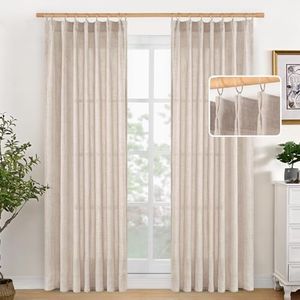 YoungsTex Natural Linen Curtains for Living Room 84 Inch Length 2 Panels Pinch Pleated Light Filtering Window Drapes for Bedroom Office Privacy with Hooks Back Tab, 40 X 84 Inch