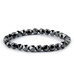 Crystu Hexagon Hematite Bracelet Natural Crystal Stone 6 mm Diamond Cut Beads Bracelet Round Shape for Reiki Healing and Crystal Healing Stone (Color : Silver)