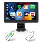 SIXWIN 7 inch Touchscreen Portable Car Stereo with Wireless Apple Carplay Android Auto Mirror Link Bluetooth Car Play Screen with FM Transmission Voice Control AUX/AV IN/USB