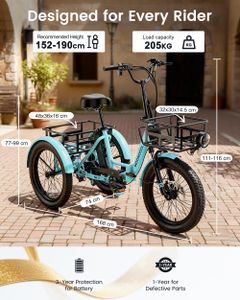 MOONCOOL 20" Folding Electric Trike – Adult 3-Wheel Bike