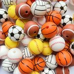 Sports Silicone Beads 15mm Baseball Softball Football Round Silicone Beads Soccer Basketball Volleyball Silicone Accessory Kit for Keychain Making Bracelet Necklace Handmade Crafts-60PCS