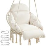 SONGMICS Hanging Chair, Swing Chair with Cushion, Holds up to 264 lb, Cloud White UGDC042M01