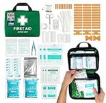 Mini First Aid Kit Bag - 90 Items - Includes Plasters, Eyewash, Gloves, 2 x Cold (Ice) Packs and Emergency Blanket for Kids, Camping, Office, Car, Caravan, Workplace, Travel Home