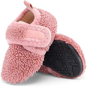 LACOFIA Toddler Girls Sock Slippers Kids Winter Warm Fleece House Shoes Children Anti-slip Home Slippers Pink 5/5.5