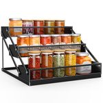 PKBD Foldable Spice Rack, 3-Tier Spice Organiser, Metal Spice Storage Holder for Inside Cupboard, Utensil Drawer Organizer, Pantry Kitchen Seasoning Step Shelf for Spice Bottles & Jars Black