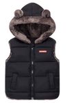 Happy Cherry Unisex Kids Sleeveless Jacket Hooded Zipper Hand Pockets Winter Outerwear Padded Vest Quilted Gilet Black 4-5 Years