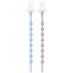 BEBOAN Silicone Dummy Clips for Boys and Girls, 2 Pack Soother Chains Soft Flexible Pacifier Clips with Clasp for Baby Unisex Newborn Dummies Teething Toys (Blue+Grey)