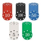 GSrenyu 100 Pcs Poker Chips, Denomination Poker Chip Set with Numbers, Casino Chips & Gambling Cards, Learning Counters Disks, Learning Math Counting Chips, Game Night Party Supplies