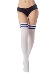 iB-iP Women's Navy Stripes Sports Football Style Hold-up Thigh High Long Socks, Size: One Size, White & Royal