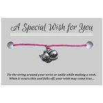 Kitty Cat Pink Wish Bracelet, Hemp with Silver Tone Charm on Printed Card, Adjustable Size up to 12 inches, Unisex Friendship Bracelet, Cat Pet Animal Lover Gift