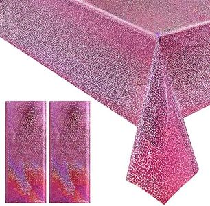 2 pcs Pink Holographic Laser Tablecloths Hot Pink Shiny Table Covers 40" x 108" Foil Disposable Rectangle Table cloths for Girl Birthday Party Wedding Anniversary Bachelorette Baby Shower Decor