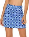 Ekouaer Golf Skirts for Women 16" Tennis Skort Athletic Skirt Inner Shorts Pocket Floral Pickleball Running Workout Sports Skorts,Blue Pattern X-Small