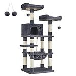 FEANDREA 56.3 Inches Cat Tree Tower, Scratching Post Plush Perch Hammock Condo, Smoky Gray UPCT15GYZ