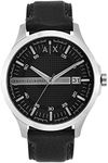 Armani Exchange Watch for Men, Three Hand Date Movement, 46 mm Silver / Steel Stainless Steel Case with a Leather Strap, AX2101