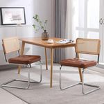 CuisinSmart Dining Chairs Set of 2, Modern Rattan Kitchen Chairs Cantilevered Design Accent Chairs, Upholstered Dining Chairs with Stainless Chrome Legs, Chair for Bedroom, Living Room Brown