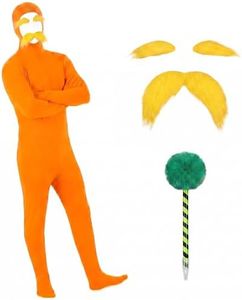 STANETCO Orange Bodysuit Cosplay Set with Yellow Beard Eyebrow & Fuzzy Ball Pen Accessories for Halloween Christmas Party Cosplay (M-160)