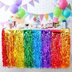 Rainbow Party Decorations,3 Pack Wavy Metallic Tinsel Foil Fringe Table Skirts,Table Decors for Birthday Holiday Wedding Engagement Bridal Shower Unicorn Pride Party Cartoon Party