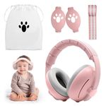 PLLYPE 2-in-1 Baby Ear Defenders, Noise Cancelling Headphones for Babies and Toddlers up to 5 Year, Kids Earmuffs Noise Reduction with Adjustable Headband for Improve Sleep Against Hearing Damage Pink