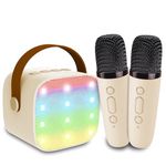 Mini Karaoke Machine for Kids & Adult, Mini Portable Bluetooth Speaker with 2 Microphones and LED Lights, Christmas Birthday Gifts for Girls Age 3 4 5 6 7 8 9