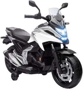 Qaba 12V Electric Motorcycle, Battery Powered Ride on Motorbike for Kids with Headlights Music Training Wheels, for 3-6 Years, White