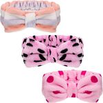 3 Pack Microfiber Bowtie Headbands Makeup Headbands Wash Spa Yoga Sports Shower Facial Adjustable Hair Band for Girls and Women Color Set 3