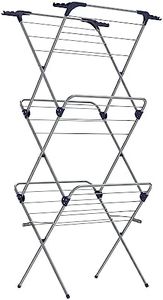 SONGMICS Foldable Clothes Airer, Clothes Drying Rack, Compact Clothes Horse Dryer, Laundry Rack, Steel Frame, 42 x 62.5 x 150 cm, 15 m Drying Space, Indoor Outdoor Use, Grey LLR715G01