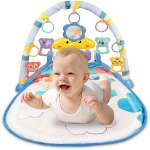 WQU Baby Play Mat, Tummy Time Mat,Kick & Play Piano Gym for Smart Stages Learning,Music and Lights for Sensory Play,Boy & Girl Gifts for Newborn to Toddler (Blue)…