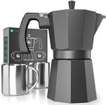 Coffee Gator Moka Pot - 350ml, 6 Cup, Stovetop Espresso Maker - Classic Italian and Cuban Coffee Percolator with 2 Stainless-Steel Cups – Matte Grey Aluminum