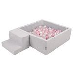 KiddyMoon Foam Playground For Kids With Square Ballpit (200 Balls ∅ 7Cm/2.75In) Soft Obstacles Course And Ball Pool, Made In The EU, Lightgrey:Powderpink/Pearl/Transparent