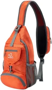 WATERFLY Packable Small Crossbody Sling Backpack Shoulder Chest Bag Daypack for Hiking Traveling - Orange
