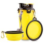 Guardians Dog Travel Water Bottle Collapsible Bowls, 2 in 1 Pet Food Container with Collapse Bowls, Outdoor Portable Water Bowls for Walking, Traveling, Camping and Hiking (Yellow)