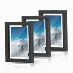 SONGMICS, 5 x 7, Set of 3 Floating Photo Frames for 4 x 6, 6 x 8 Inch Pictures, Double Glass, for Tabletop Display or Wall Hanging, Black