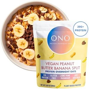 ONO Overnight Oats - Vegan Peanut Butter Banana Chocolate Protein Oatmeal (6 Pack)- 20g Protein Powder, High Fiber, Low Sugar, Organic Gluten-Free Overnight Oats, Lions Mane Mushroom, On The Go