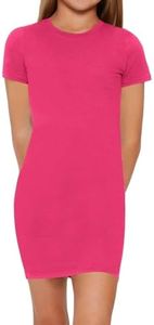 SHENHE Girl's Basic Short Sleeve Crew Neck Bodycon T Shirt Pencil Mini Dresses Pink 9Y