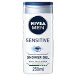 NIVEA MEN Sensitive Shower Gel Pack of 6 (6 x 250ml), Alcohol-Free Sensitive Skin Shower Gel, Gentle Shower Gel for Men, Shower Gel for Irritated Skin