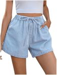 OYOANGLE Women's Elastic Waist Tie Front Straight Leg Denim Shorts Casual Jean Shorts with Pocket Blue X-Large